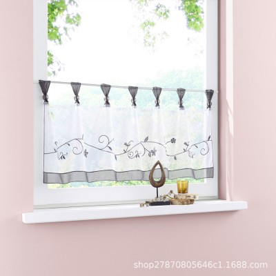外贸正品特丽纶纱绣 花加小球吊带小咖啡帘，厨房用小窗帘34/229