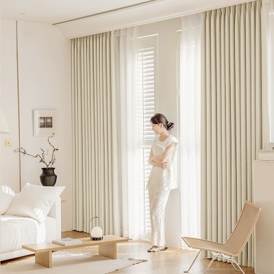 新款素色提花高精密窗帘轻奢现代简约高端大气卧室全遮光奶油风图2
