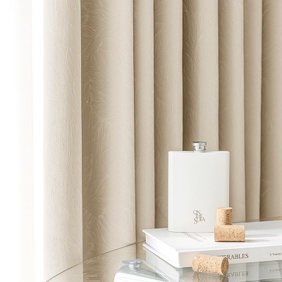 新款素色提花高精密窗帘轻奢现代简约高端大气卧室全遮光奶油风