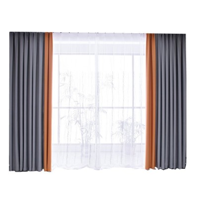 垂感好 现代简约纯色拼接遮阳窗帘成品客厅卧室飘窗全遮光窗帘布图4