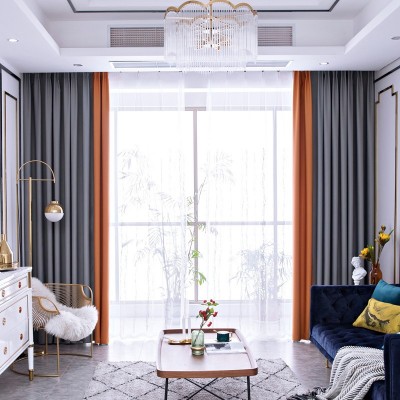 垂感好 现代简约纯色拼接遮阳窗帘成品客厅卧室飘窗全遮光窗帘布图3