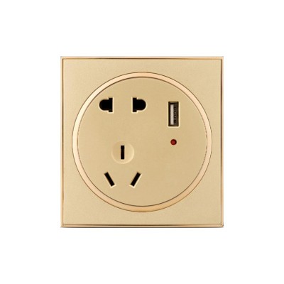 厂家批发USB插座面板香槟雅白色家用远景五孔带双USB两位入墙式图5