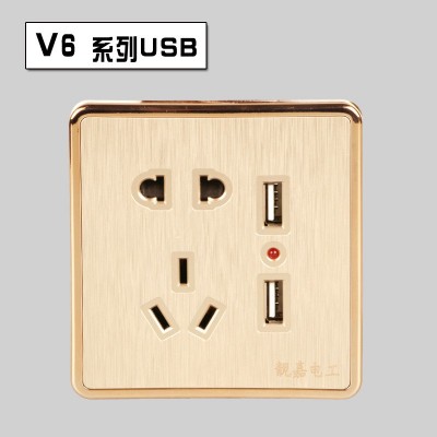 厂家批发USB插座面板香槟雅白色家用远景五孔带双USB两位入墙式图4