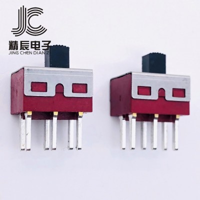 SS22D10G5红色 六脚两档插件立式 大电流滑动 拨动开关ss-22d10