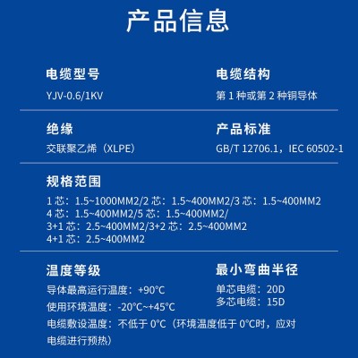 起帆YJV硬电缆3芯/4芯/5芯铜芯电力电缆 国标电缆图2