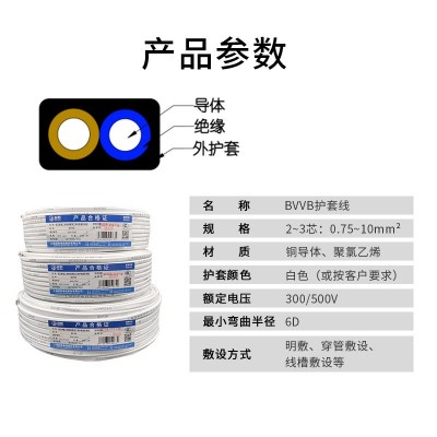 起帆BVVB护套线无氧铜2 3芯电线 2*0.5/0.75/1.0/1.5足米电缆电线图2