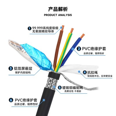 国标高柔性拖链电缆信号线2/3/4/5/6/7/8/10/12芯trv vp拖链屏蔽线图2