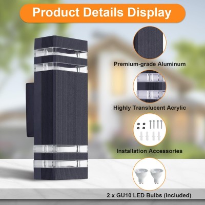 LED户外GU10壁灯防水双头上下照明别墅外墙灯庭院过道走廊灯欧式图2