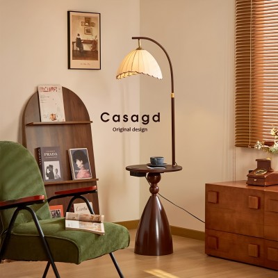 侘寂风落地灯客厅沙发旁卧室床头灯创意带茶几中古氛围灯立式台灯