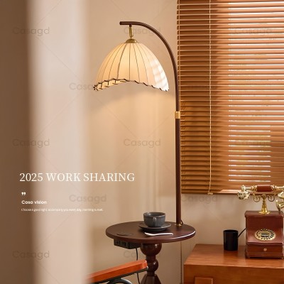 侘寂风落地灯客厅沙发旁卧室床头灯创意带茶几中古氛围灯立式台灯图3