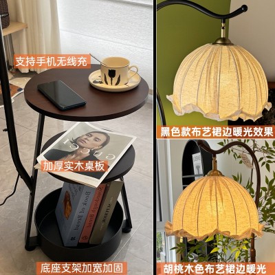 中古风客厅落地灯沙发旁边小型边几置物架法式卧室床头柜一体台灯图3