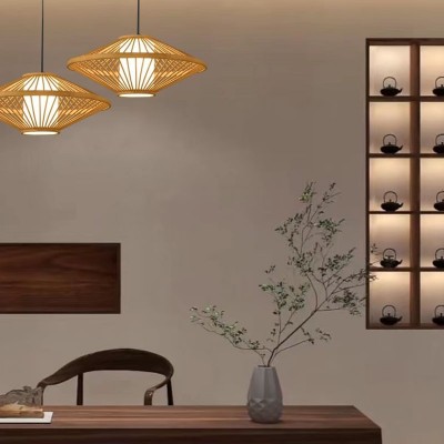 竹艺藤编织灯餐厅吊灯新中式禅意日式竹编灯茶楼火锅店灯笼批发图2