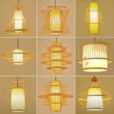 竹艺藤编织灯餐厅吊灯新中式禅意日式竹编灯茶楼火锅店灯笼批发
