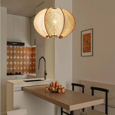 侘寂风日式吊灯餐厅吧台卧室民宿客厅复古创意个性绳编实木灯具图3