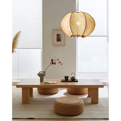 侘寂风日式吊灯餐厅吧台卧室民宿客厅复古创意个性绳编实木灯具图2