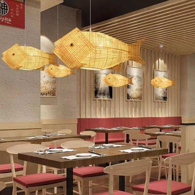 竹艺鱼灯吊灯鱼形灯创意餐厅餐桌灯火锅店复古简约日式灯具图3