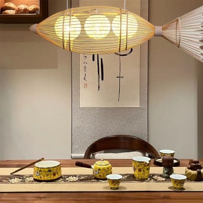竹艺鱼灯吊灯鱼形灯创意餐厅餐桌灯火锅店复古简约日式灯具