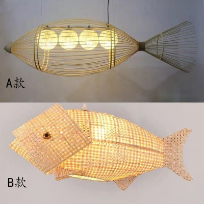 竹艺鱼灯吊灯鱼形灯创意餐厅餐桌灯火锅店复古简约日式灯具图2