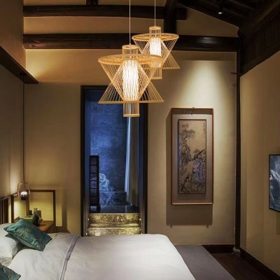 竹艺竹编吊灯新中式禅意茶室餐饮民宿火锅店日式复古创意手工灯笼图2