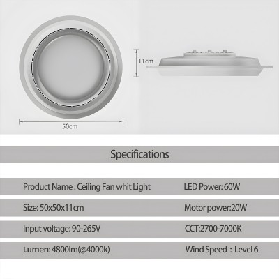 跨境无叶风扇灯简约现代北欧房间卧室灯餐厅家用圆形阳台风扇灯图4