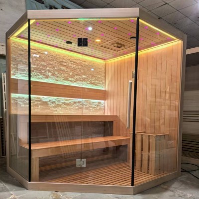 家用会所别墅加拿大铁杉木传统桑拿房 汗蒸房干蒸房带文化石Sauna图2