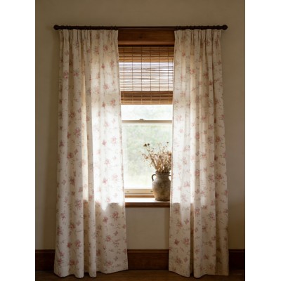 法式乡村田园蔷薇小碎花涤麻印花半遮光窗帘窗纱（原创版权）
