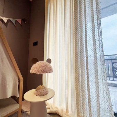 美式复古植物提花雪尼尔窗帘 双层遮光布纱 卧室工程窗帘厂家直供