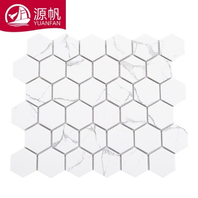 小区景观池地面瓷砖游泳池48X56纯色彩色防滑大六角陶瓷马赛克图4