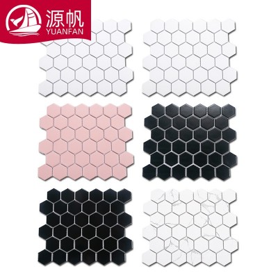 小区景观池地面瓷砖游泳池48X56纯色彩色防滑大六角陶瓷马赛克图5
