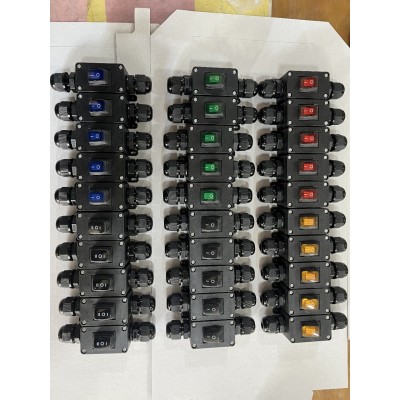 双头出线大功率直流电源带灯按钮开关配户外接线盒防水船型开关